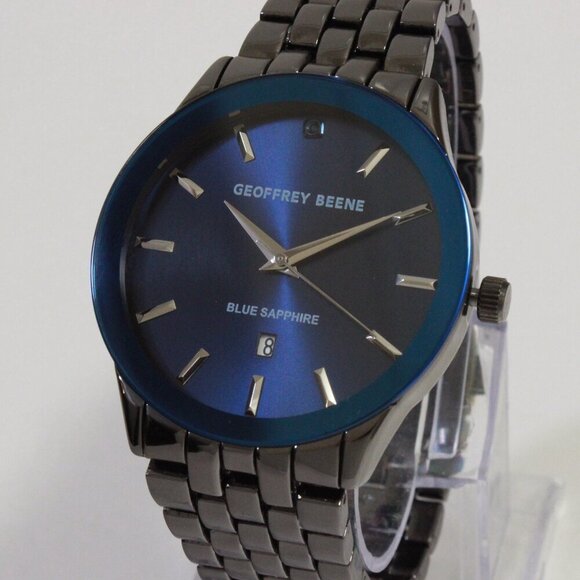 Geoffrey Beene Men's Casual Watch Sapphire Blue Dial GunMetal Finish 42mm - Picture 7 of 13